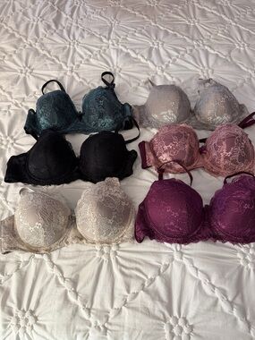 Sofra Lace Push-Up Bra Set - Teal, Black, Cream, Blush, Plum, Purple